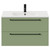Napoli Olive Green 800mm Wall Mounted Vanity Unit with 1 Tap Hole Minimalist Basin and 2 Drawers with Matt Black Handles Front View