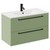 Napoli Olive Green 800mm Wall Mounted Vanity Unit with 1 Tap Hole Minimalist Basin and 2 Drawers with Matt Black Handles Left Hand View