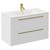 Napoli Gloss White 800mm Wall Mounted Vanity Unit with 1 Tap Hole Minimalist Basin and 2 Drawers with Brushed Brass Handles Left Hand View