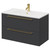 Napoli Gloss Grey 800mm Wall Mounted Vanity Unit with 1 Tap Hole Minimalist Basin and 2 Drawers with Brushed Brass Handles Right Hand View