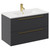 Napoli Gloss Grey 800mm Wall Mounted Vanity Unit with 1 Tap Hole Minimalist Basin and 2 Drawers with Brushed Brass Handles Left Hand View