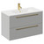 Napoli Gloss Grey Pearl 800mm Wall Mounted Vanity Unit with 1 Tap Hole Minimalist Basin and 2 Drawers with Brushed Brass Handles Left Hand View