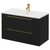 Napoli Nero Oak 800mm Wall Mounted Vanity Unit with 1 Tap Hole Minimalist Basin and 2 Drawers with Brushed Brass Handles Right Hand View