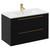 Napoli Nero Oak 800mm Wall Mounted Vanity Unit with 1 Tap Hole Minimalist Basin and 2 Drawers with Brushed Brass Handles Left Hand View