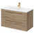 Napoli Bordalino Oak 800mm Wall Mounted Vanity Unit with 1 Tap Hole Minimalist Basin and 2 Drawers with Brushed Brass Handles Right Hand View