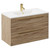 Napoli Bordalino Oak 800mm Wall Mounted Vanity Unit with 1 Tap Hole Minimalist Basin and 2 Drawers with Brushed Brass Handles Left Hand View