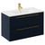Napoli Deep Blue 800mm Wall Mounted Vanity Unit with 1 Tap Hole Minimalist Basin and 2 Drawers with Brushed Brass Handles Left Hand View