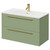 Napoli Olive Green 800mm Wall Mounted Vanity Unit with 1 Tap Hole Minimalist Basin and 2 Drawers with Brushed Brass Handles Right Hand View