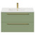 Napoli Olive Green 800mm Wall Mounted Vanity Unit with 1 Tap Hole Minimalist Basin and 2 Drawers with Brushed Brass Handles Front View