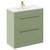 Napoli Olive Green 800mm Floor Standing Vanity Unit with 1 Tap Hole Minimalist Basin and 2 Drawers with Brushed Brass Handles Left Hand View
