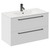 Napoli Gloss White 800mm Wall Mounted Vanity Unit with 1 Tap Hole Minimalist Basin and 2 Drawers with Gunmetal Grey Handles Left Hand View