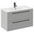 Napoli Gloss Grey Pearl 800mm Wall Mounted Vanity Unit with 1 Tap Hole Minimalist Basin and 2 Drawers with Gunmetal Grey Handles Left Hand View
