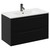 Napoli Nero Oak 800mm Wall Mounted Vanity Unit with 1 Tap Hole Minimalist Basin and 2 Drawers with Gunmetal Grey Handles Left Hand View
