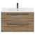 Napoli Bordalino Oak 800mm Wall Mounted Vanity Unit with 1 Tap Hole Minimalist Basin and 2 Drawers with Gunmetal Grey Handles Front View