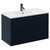 Napoli Deep Blue 800mm Wall Mounted Vanity Unit with 1 Tap Hole Minimalist Basin and 2 Drawers with Gunmetal Grey Handles Left Hand View