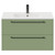 Napoli Olive Green 800mm Wall Mounted Vanity Unit with 1 Tap Hole Minimalist Basin and 2 Drawers with Gunmetal Grey Handles Front View