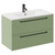 Napoli Olive Green 800mm Wall Mounted Vanity Unit with 1 Tap Hole Minimalist Basin and 2 Drawers with Gunmetal Grey Handles Left Hand View