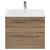 Napoli Bordalino Oak 600mm Wall Mounted Vanity Unit with 1 Tap Hole Minimalist Basin and 2 Drawers with Chrome Handles Front View