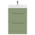 Napoli Olive Green 600mm Floor Standing Vanity Unit with 1 Tap Hole Minimalist Basin and 2 Drawers with Chrome Handles Front View