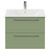 Napoli Olive Green 600mm Wall Mounted Vanity Unit with 1 Tap Hole Minimalist Basin and 2 Drawers with Chrome Handles Front View