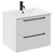 Napoli Gloss White 600mm Wall Mounted Vanity Unit with 1 Tap Hole Minimalist Basin and 2 Drawers with Matt Black Handles Left Hand View