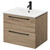 Napoli Bordalino Oak 600mm Wall Mounted Vanity Unit with 1 Tap Hole Minimalist Basin and 2 Drawers with Matt Black Handles Right Hand View