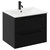 Napoli Nero Oak 600mm Wall Mounted Vanity Unit with 1 Tap Hole Minimalist Basin and 2 Drawers with Matt Black Handles Left Hand View