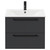 Napoli Gloss Grey 600mm Wall Mounted Vanity Unit with 1 Tap Hole Minimalist Basin and 2 Drawers with Matt Black Handles Front View