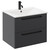 Napoli Gloss Grey 600mm Wall Mounted Vanity Unit with 1 Tap Hole Minimalist Basin and 2 Drawers with Matt Black Handles Left Hand View