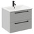 Napoli Gloss Grey Pearl 600mm Wall Mounted Vanity Unit with 1 Tap Hole Minimalist Basin and 2 Drawers with Matt Black Handles Left Hand View