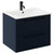 Napoli Deep Blue 600mm Wall Mounted Vanity Unit with 1 Tap Hole Minimalist Basin and 2 Drawers with Matt Black Handles Left Hand View