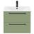 Napoli Olive Green 600mm Wall Mounted Vanity Unit with 1 Tap Hole Minimalist Basin and 2 Drawers with Matt Black Handles Front View