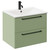 Napoli Olive Green 600mm Wall Mounted Vanity Unit with 1 Tap Hole Minimalist Basin and 2 Drawers with Matt Black Handles Left Hand View