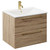 Napoli Bordalino Oak 600mm Wall Mounted Vanity Unit with 1 Tap Hole Minimalist Basin and 2 Drawers with Brushed Brass Handles Left Hand View