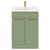 Napoli Olive Green 600mm Floor Standing Vanity Unit with 1 Tap Hole Minimalist Basin and 2 Doors with Brushed Brass Handles Front View