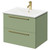 Napoli Olive Green 600mm Wall Mounted Vanity Unit with 1 Tap Hole Minimalist Basin and 2 Drawers with Brushed Brass Handles Right Hand View