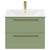 Napoli Olive Green 600mm Wall Mounted Vanity Unit with 1 Tap Hole Minimalist Basin and 2 Drawers with Brushed Brass Handles Front View