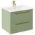 Napoli Olive Green 600mm Wall Mounted Vanity Unit with 1 Tap Hole Minimalist Basin and 2 Drawers with Brushed Brass Handles Left Hand View