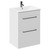Napoli Gloss White 600mm Floor Standing Vanity Unit with 1 Tap Hole Minimalist Basin and 2 Drawers with Gunmetal Grey Handles Left Hand View
