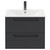 Napoli Gloss Grey 600mm Wall Mounted Vanity Unit with 1 Tap Hole Minimalist Basin and 2 Drawers with Gunmetal Grey Handles Front View