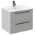 Napoli Gloss Grey Pearl 600mm Wall Mounted Vanity Unit with 1 Tap Hole Minimalist Basin and 2 Drawers with Gunmetal Grey Handles Left Hand View