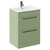 Napoli Olive Green 600mm Floor Standing Vanity Unit with 1 Tap Hole Minimalist Basin and 2 Drawers with Gunmetal Grey Handles Left Hand View