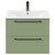 Napoli Olive Green 600mm Wall Mounted Vanity Unit with 1 Tap Hole Minimalist Basin and 2 Drawers with Gunmetal Grey Handles Front View