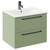 Napoli Olive Green 600mm Wall Mounted Vanity Unit with 1 Tap Hole Minimalist Basin and 2 Drawers with Gunmetal Grey Handles Left Hand View
