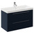 Napoli Deep Blue 800mm Wall Mounted Vanity Unit with 1 Tap Hole Slim Edge Basin and 2 Drawers with Chrome Handles Left Hand View