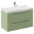 Napoli Olive Green 800mm Wall Mounted Vanity Unit with 1 Tap Hole Slim Edge Basin and 2 Drawers with Chrome Handles Left Hand View
