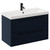Napoli Deep Blue 800mm Wall Mounted Vanity Unit with 1 Tap Hole Slim Edge Basin and 2 Drawers with Matt Black Handles Left Hand View