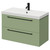 Napoli Olive Green 800mm Wall Mounted Vanity Unit with 1 Tap Hole Slim Edge Basin and 2 Drawers with Matt Black Handles Right Hand View