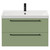 Napoli Olive Green 800mm Wall Mounted Vanity Unit with 1 Tap Hole Slim Edge Basin and 2 Drawers with Matt Black Handles View from Front