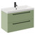 Napoli Olive Green 800mm Wall Mounted Vanity Unit with 1 Tap Hole Slim Edge Basin and 2 Drawers with Matt Black Handles Left Hand View